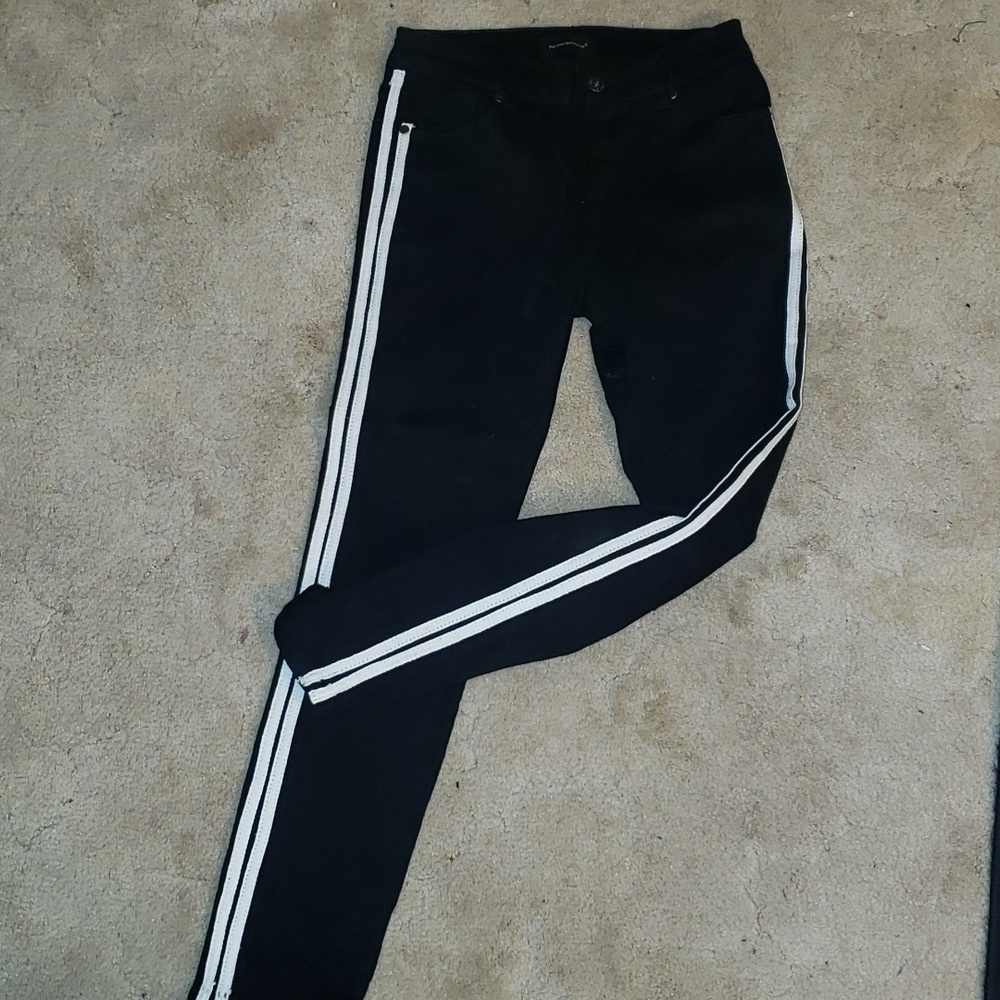 The Style Between Us black stretch denim with bias stripes
